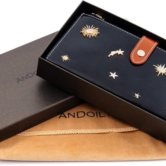 Women's Genuine Leather Wallet RFID Blocking Credit Card Holder Zipper Purse Cel - Picture 6 of 6